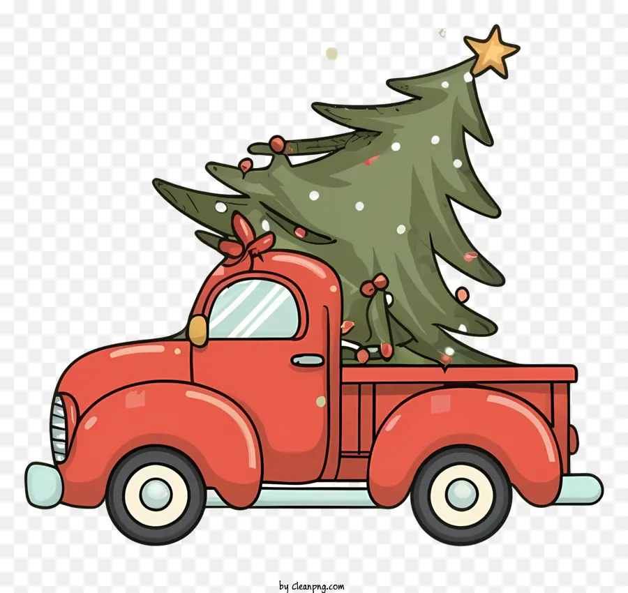 Desenho Animado，Carro Vermelho Com árvore De Natal PNG