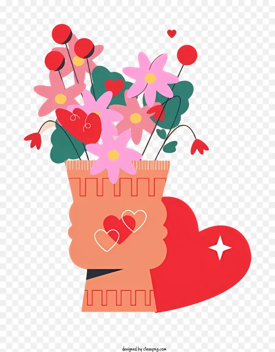 Valentim，Buquê De Flores Com Corações PNG