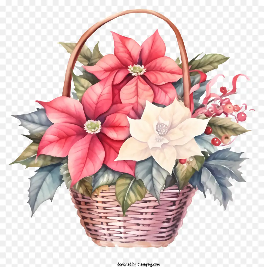 Cesta De Flores De Natal Pastel，Cesta De Vime Tecidos PNG