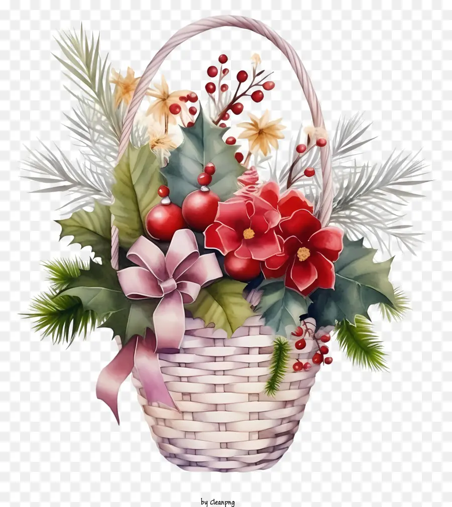 Cesta De Flores De Natal Em Aquarela，Cesta De Flores PNG