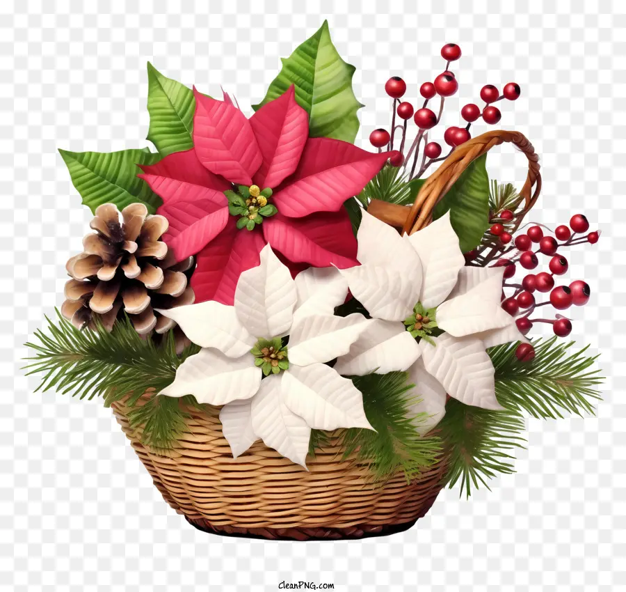 Cesta De Flores De Natal Realista，Decorações De Natal PNG