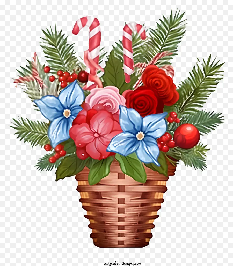 Cartoon Christmas Flower Basket，Flores De Natal PNG