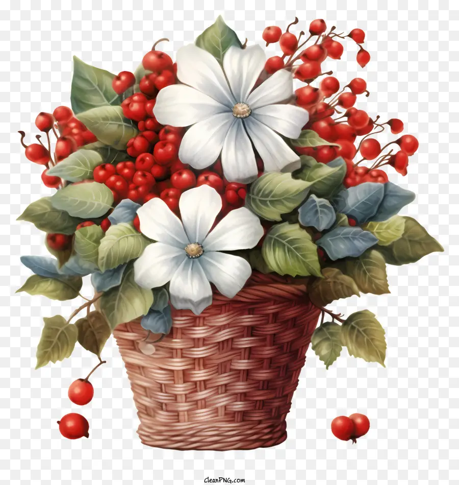 Cesta Plana De Flores De Natal，Cesta De Flores PNG