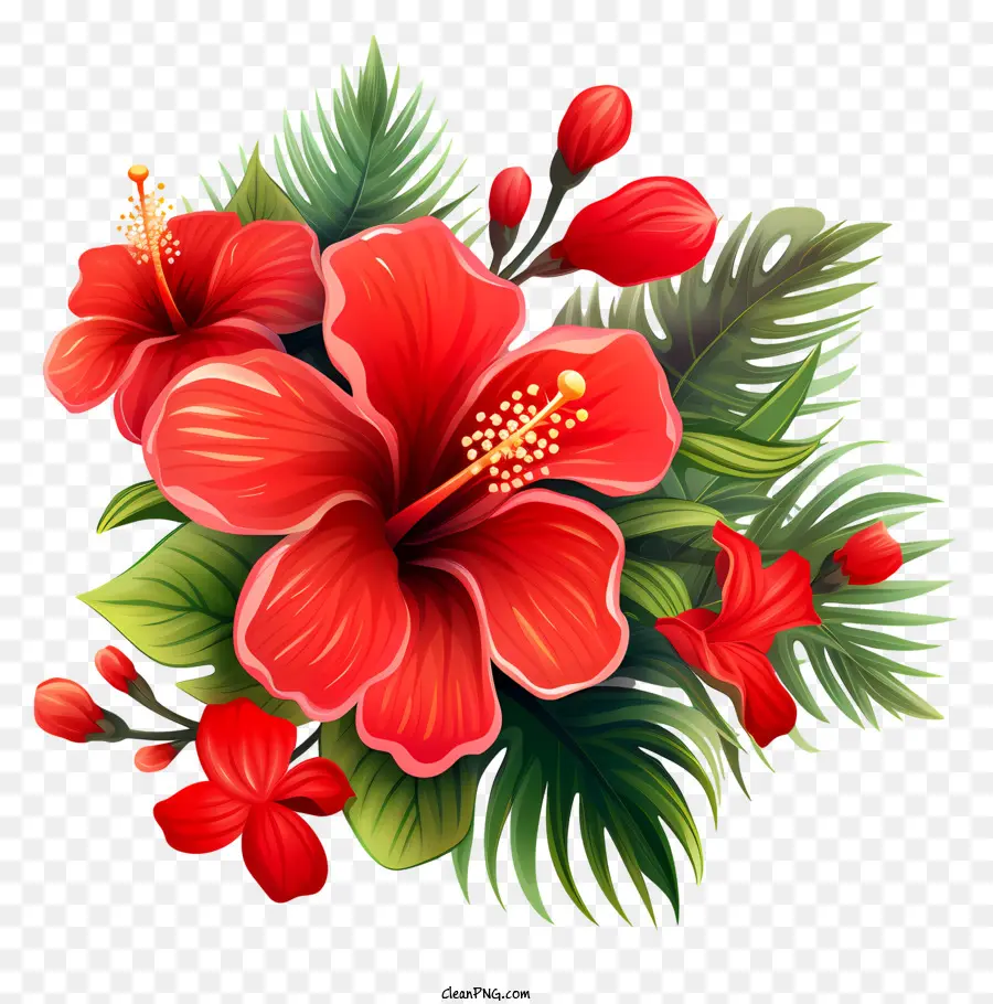 Elementos De Natal，Flor De Hibisco Vermelho PNG