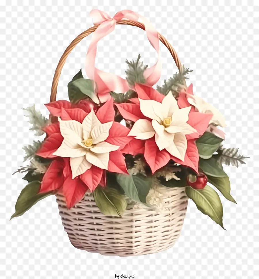 Cesta De Flores De Natal Pastel，Cesta De Vime PNG