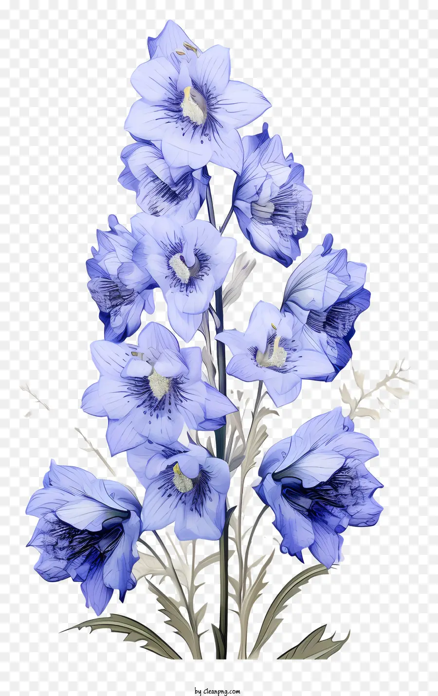 Doodle Delphinium Flower，Flores Azuis PNG