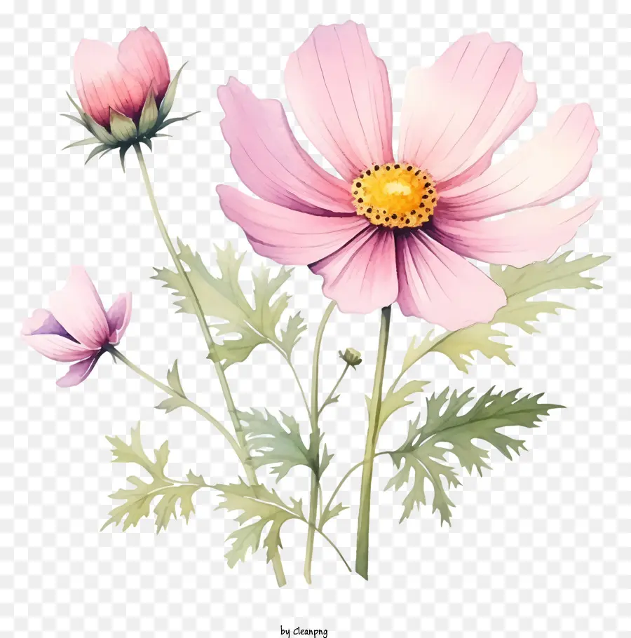 Flor De Cosmos Em Aquarela，Flor Rosa PNG