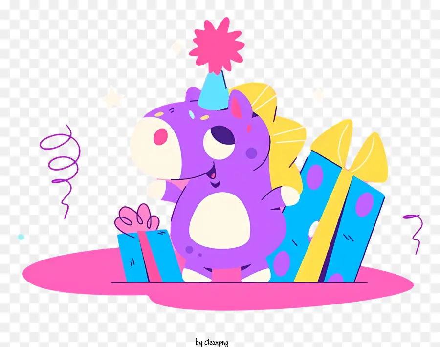 Aniversário，Dinossauro Roxo Com Presentes PNG