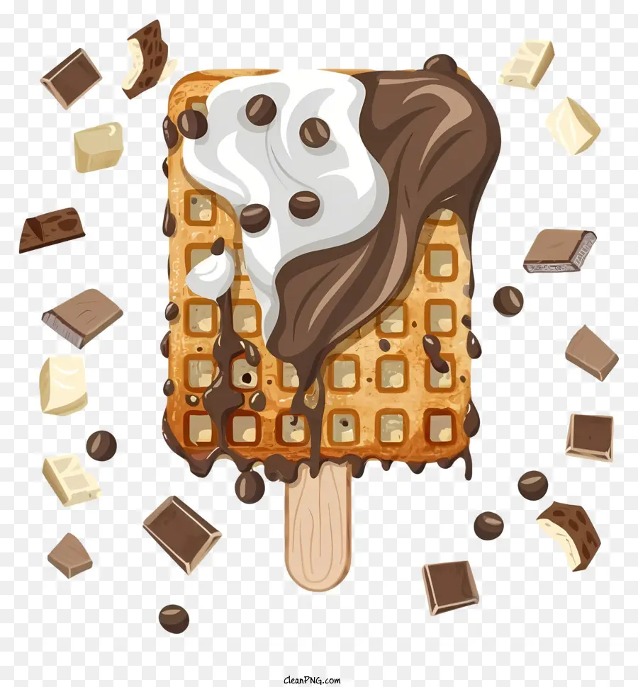 Cartoon，Waffle Com Lascas De Chocolate PNG