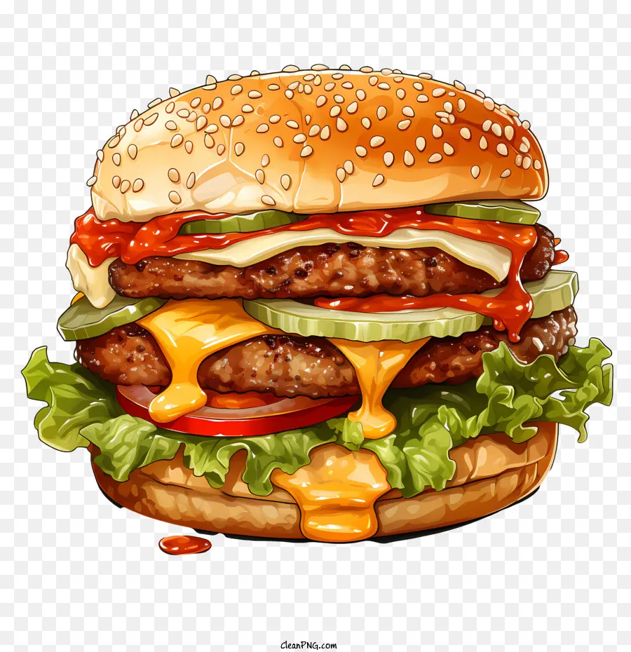 American Burger，Hamburger Com Queijo PNG