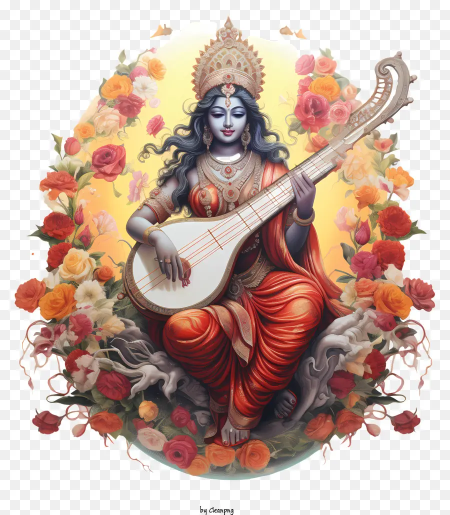 Vasant Panchami，Deusa Saraswati PNG