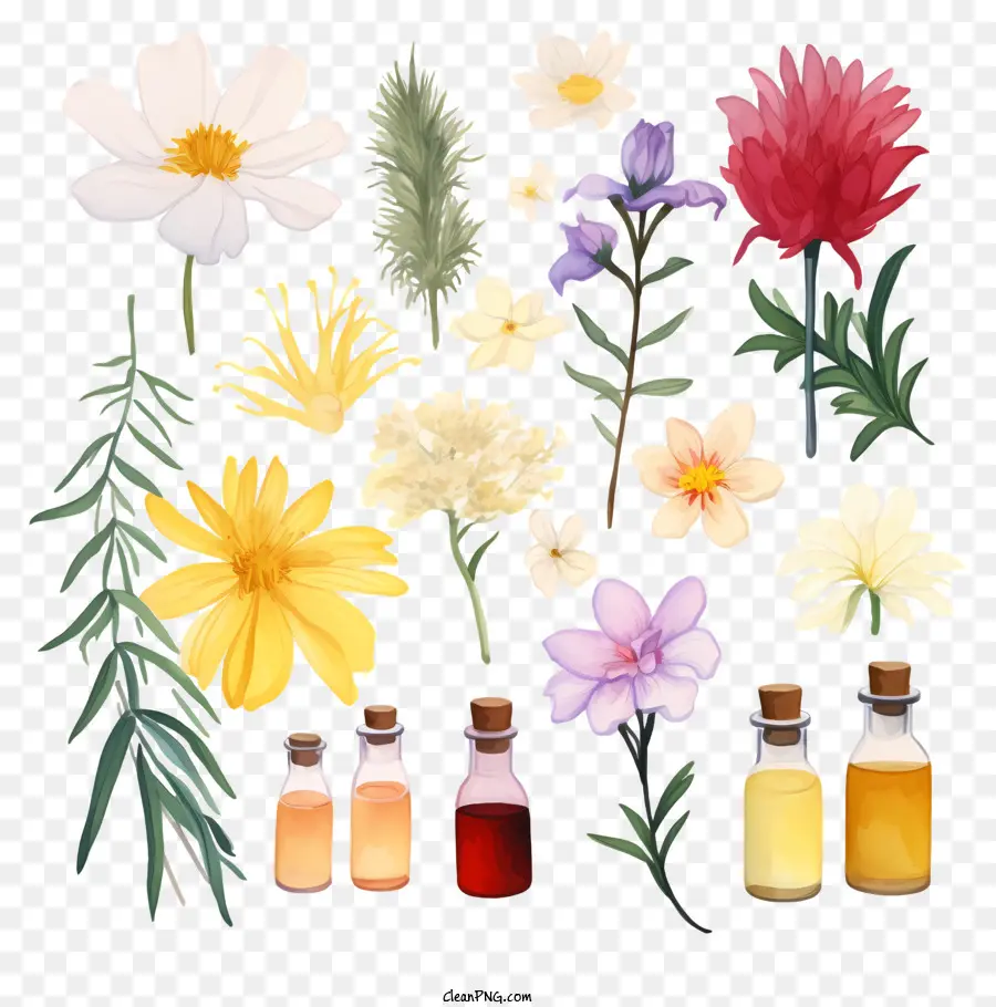 Terapia De Essências De Flores Em Aquarela，óleos Essenciais PNG