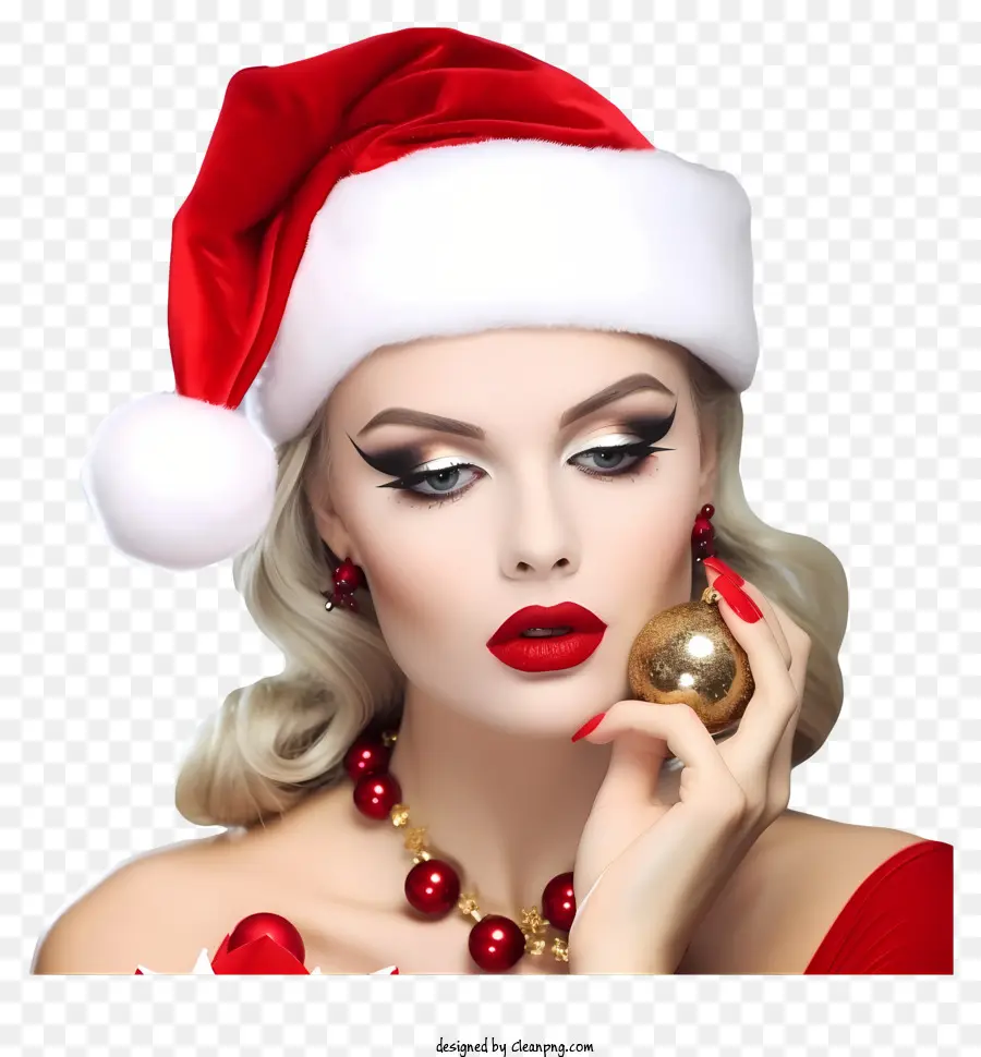 Maquiagem De Natal De Estilo Retrô Da Moda，Mulher Loira PNG