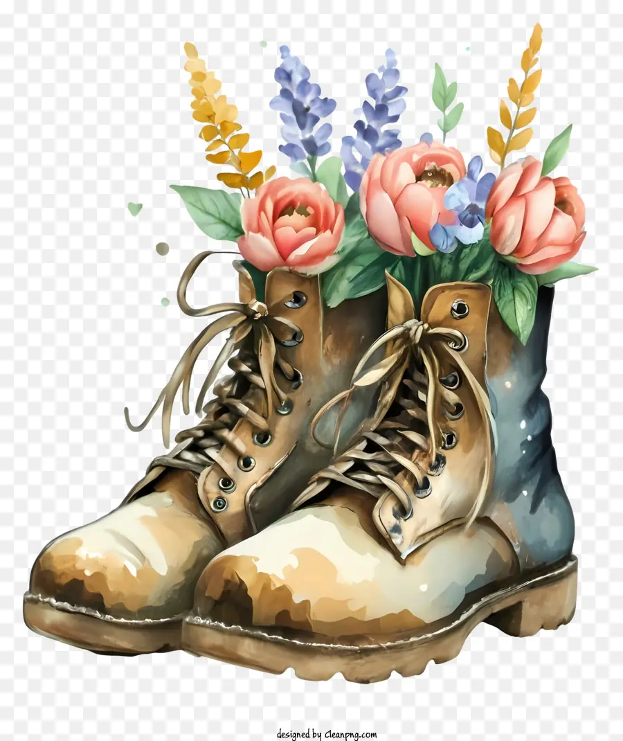 Desenho Animado，Botas Com Flores PNG