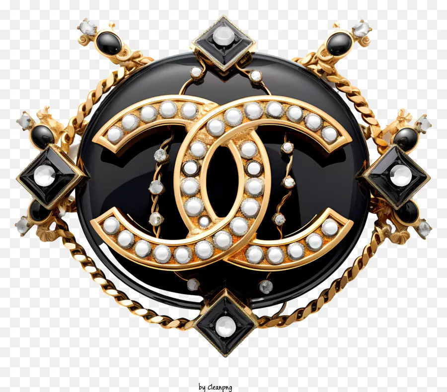 Chanel Logotipo，Broche De Esmalte Preto PNG