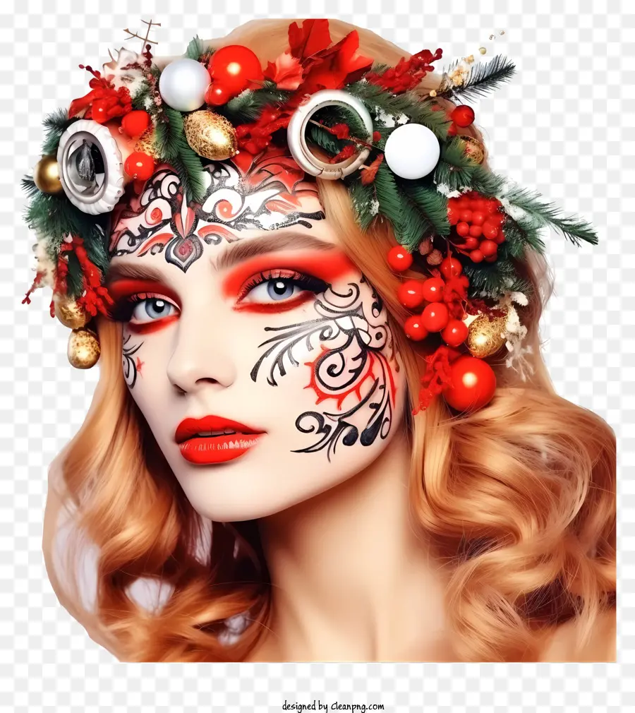 Maquiagem De Natal Doodle，Design De Maquiagem Vermelha E Branca PNG