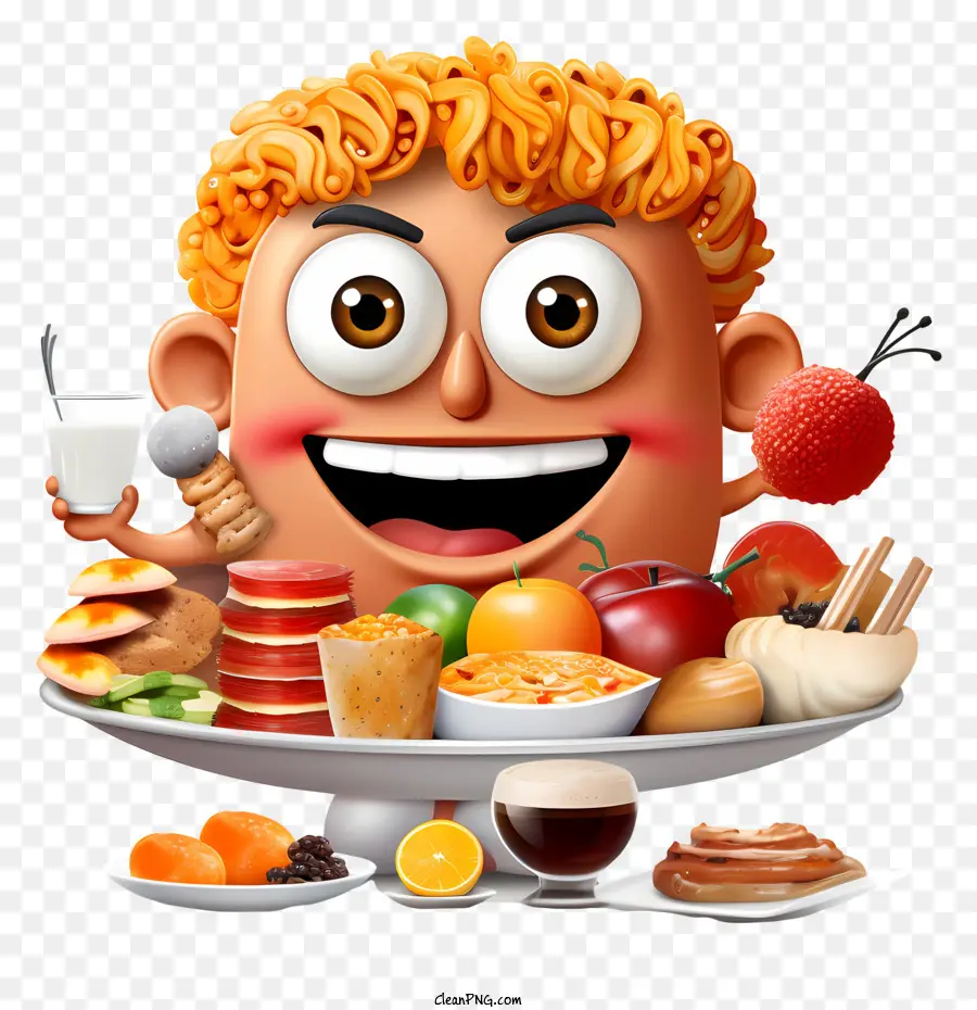 Dia Do Bufê，Personagem De Desenho Animado Com Comida PNG