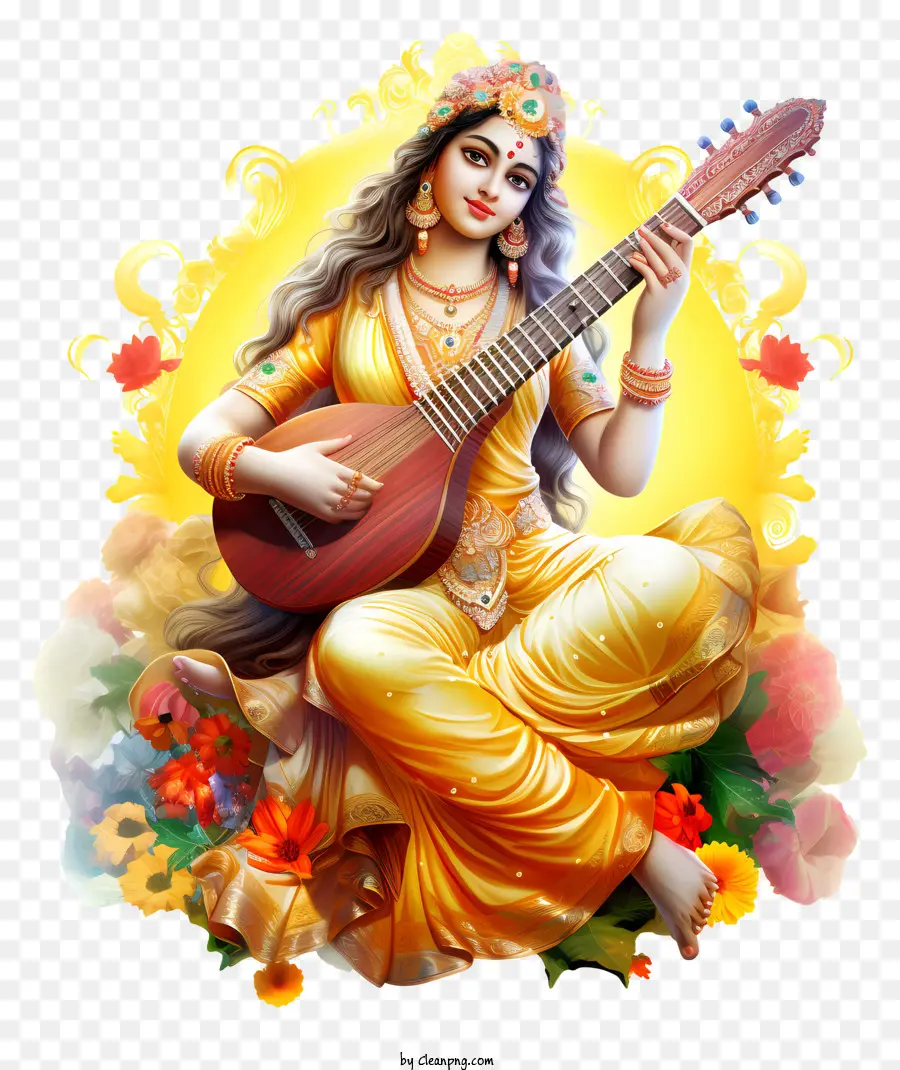 Vasant Panchami，Deusa Da Música E Arte PNG