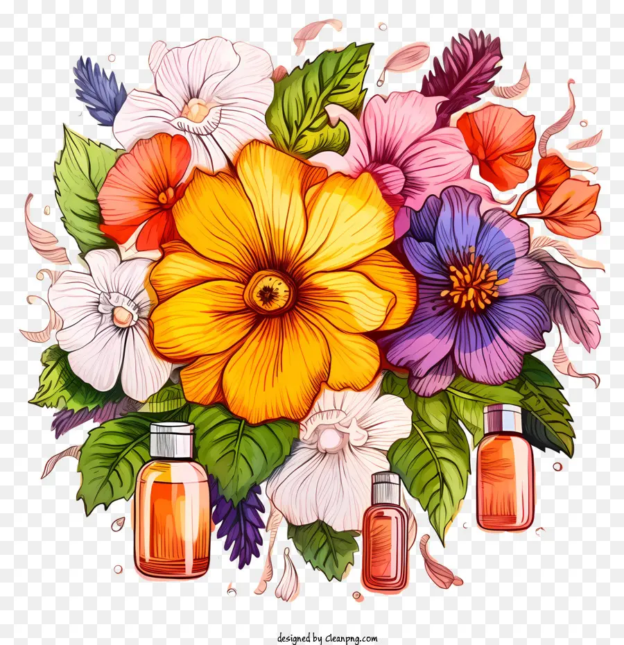 Doodle Terapia Com Essências Florais，Flor Rosa Grande PNG