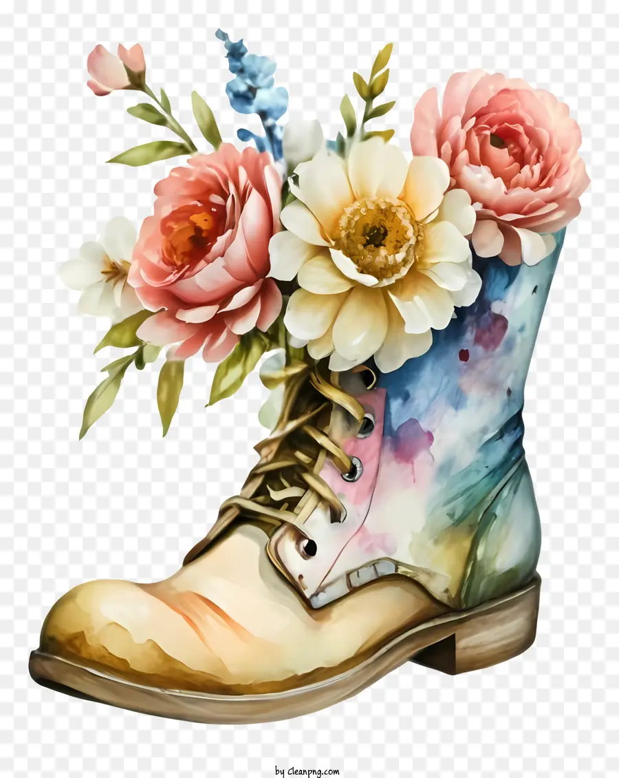 Desenho Animado，Botas Com Flores PNG