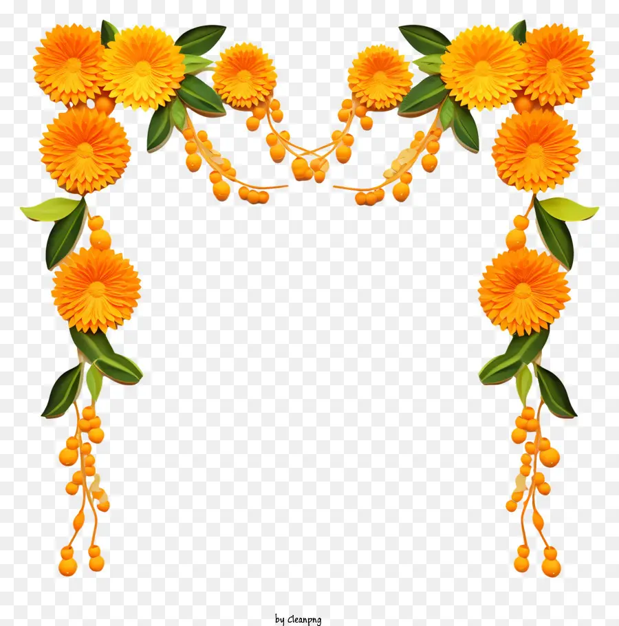 Decoração De Toran Marigold，Floral Fronteira PNG