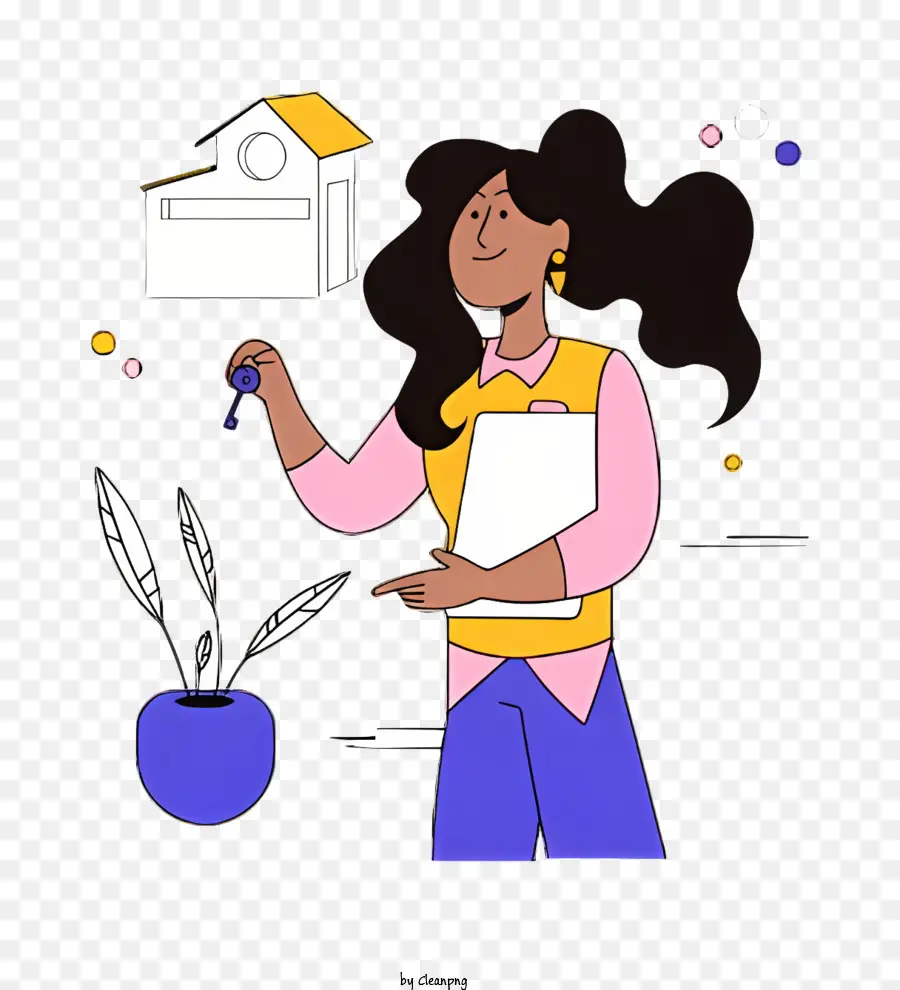 Cartoon，Mulher Em Um Escritório Em Casa PNG