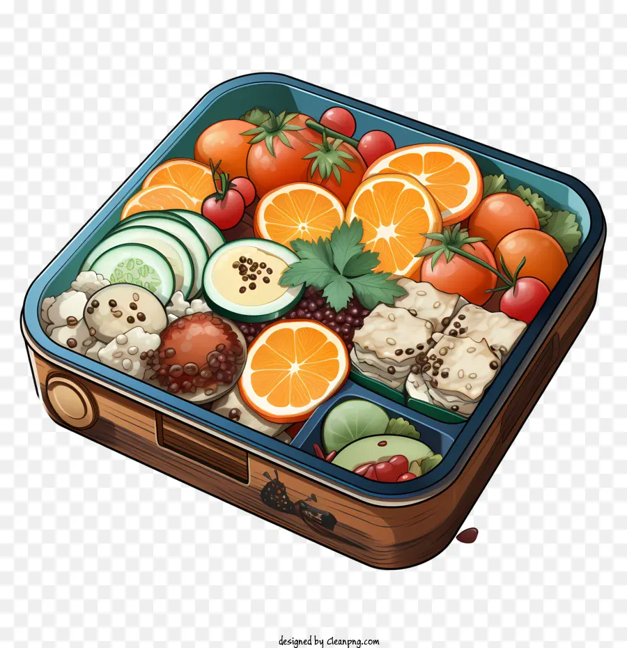 Caixa De Bento，Caixa Com Frutas E Carnes PNG
