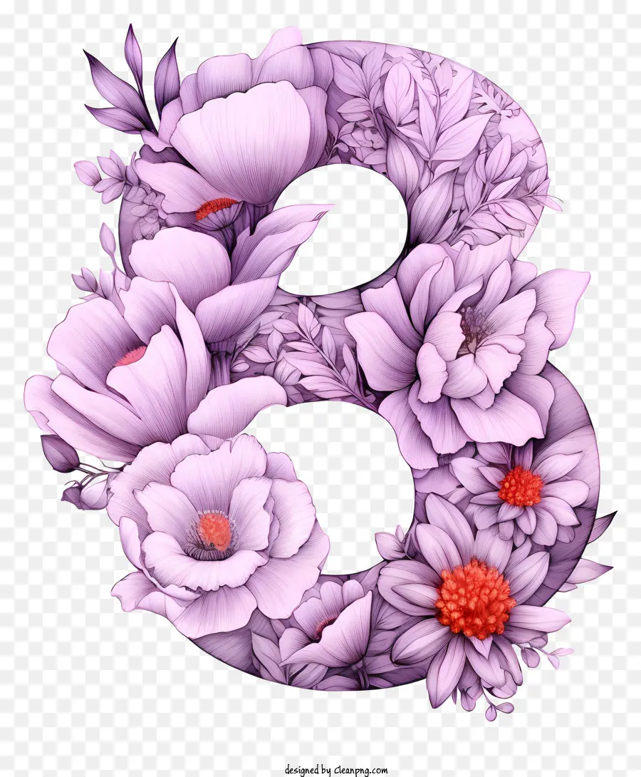 Esboço Número 8 Com Flores，Número Rosa Oito PNG