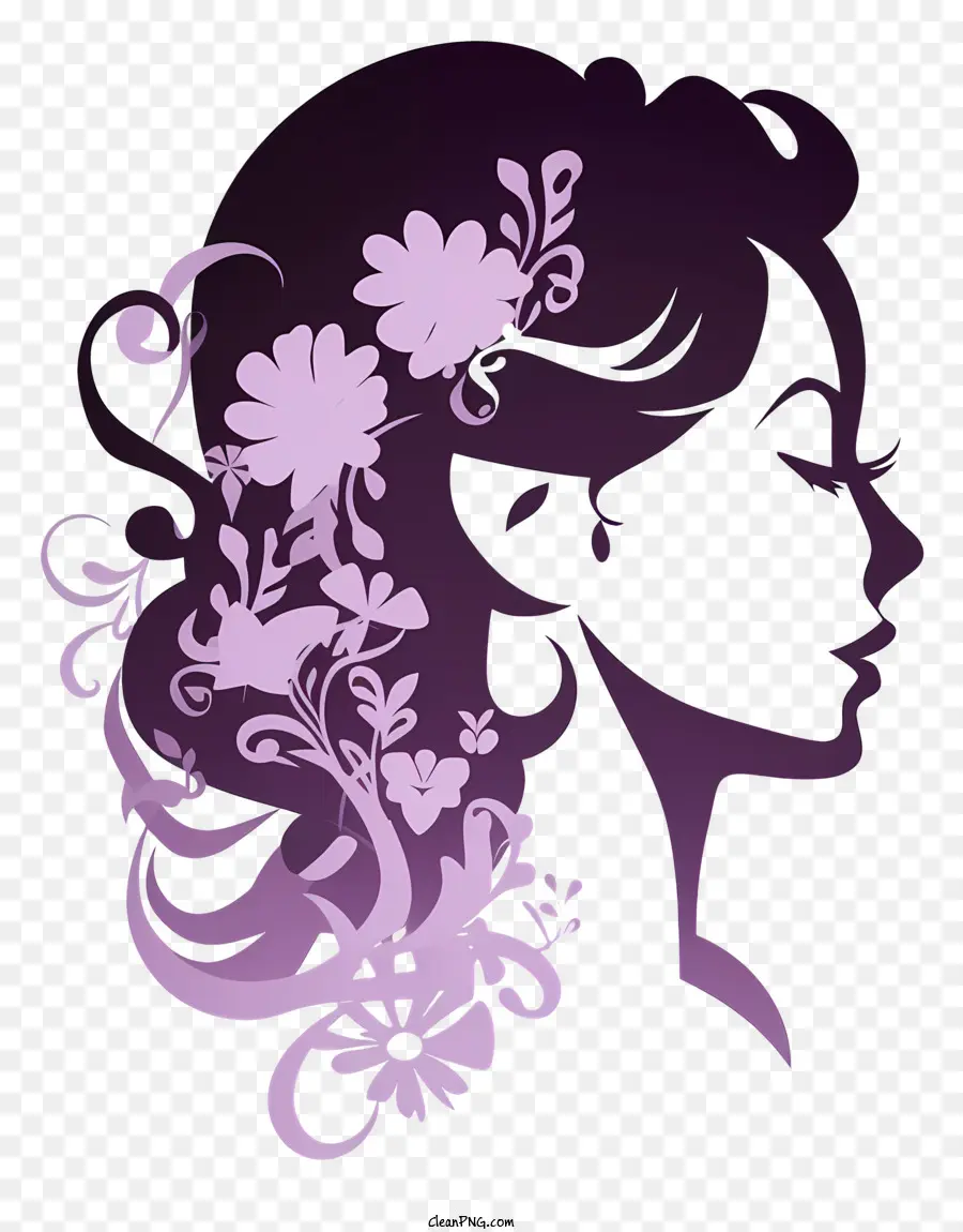 Doodle Women Side Face Silhouette，Design Floral PNG