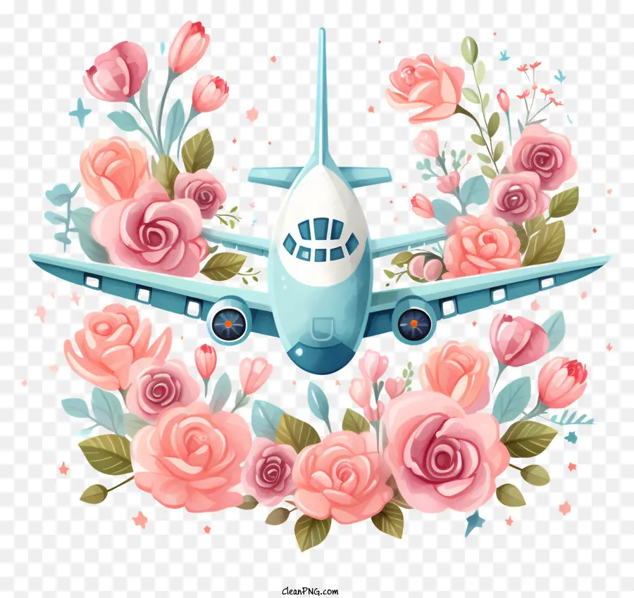 Avião Dos Namorados，Avião Com Flores PNG