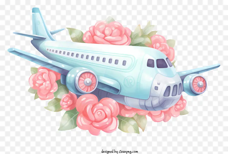 Avião Dos Namorados，Avião Com Rosas PNG