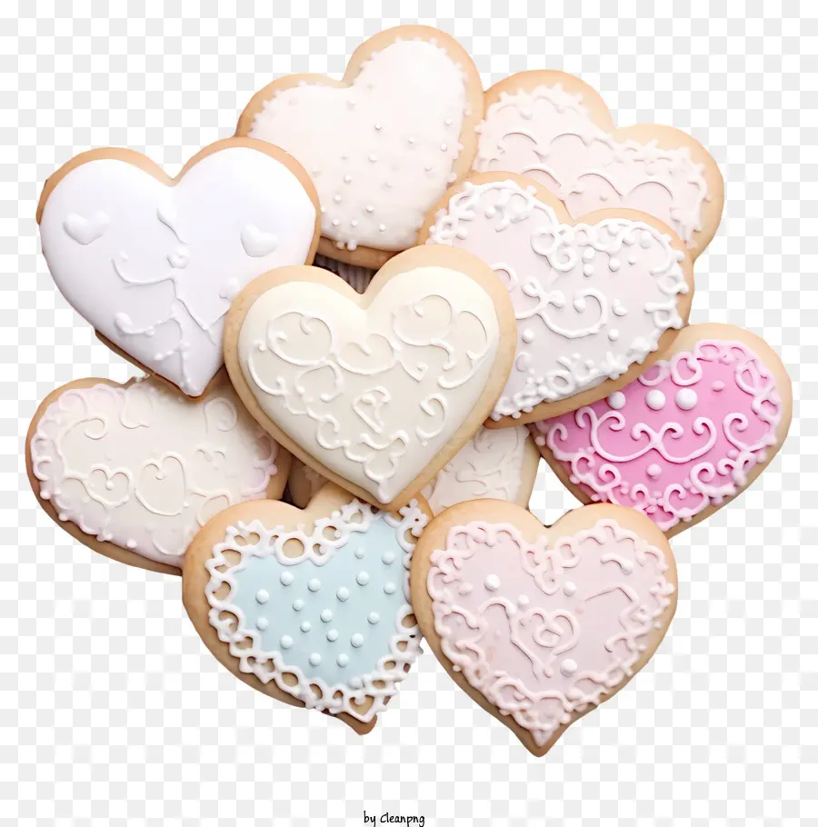Pastel Valentines Cookies，Biscoitos Em Forma De Coração PNG
