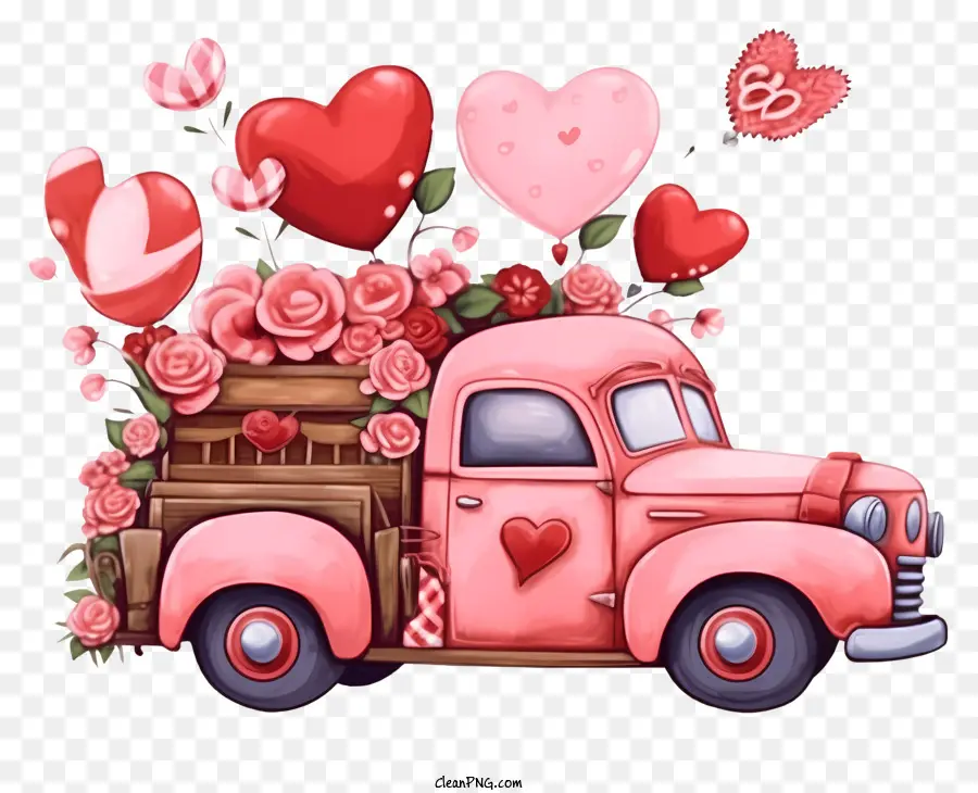 Veículo De Namorado Desenhado à Mão，Caminhão Rosa Vintage PNG