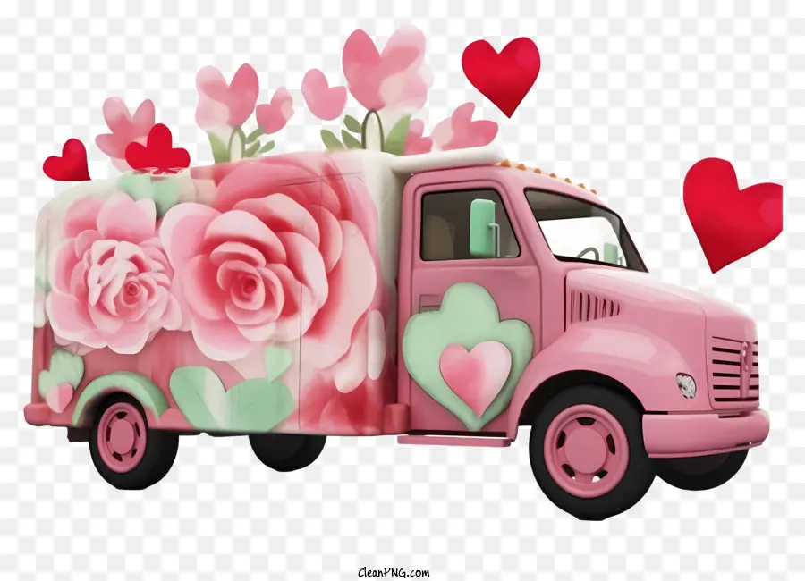 Veículo Realista 3d Valentine，Caminhão Rosa PNG