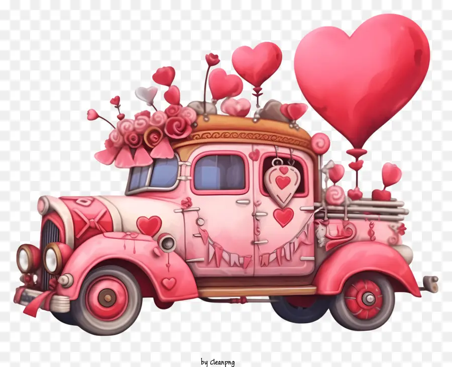 Veículo Dos Namorados Onírico，Carro Rosa Vintage PNG