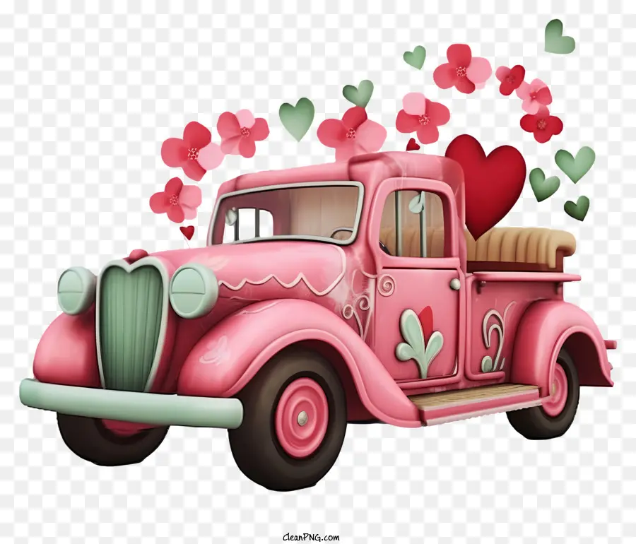 Veículo Dos Namorados De Desenho Animado，Caminhão Rosa PNG