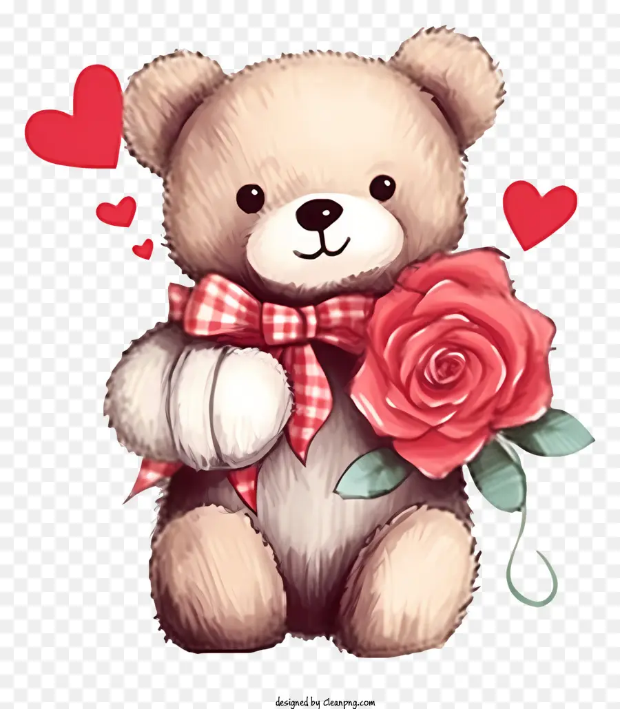 Urso De Pelúcia Para O Dia Dos Namorados Desenhados à Mão，Ursinho De Pelúcia Com Rosa PNG