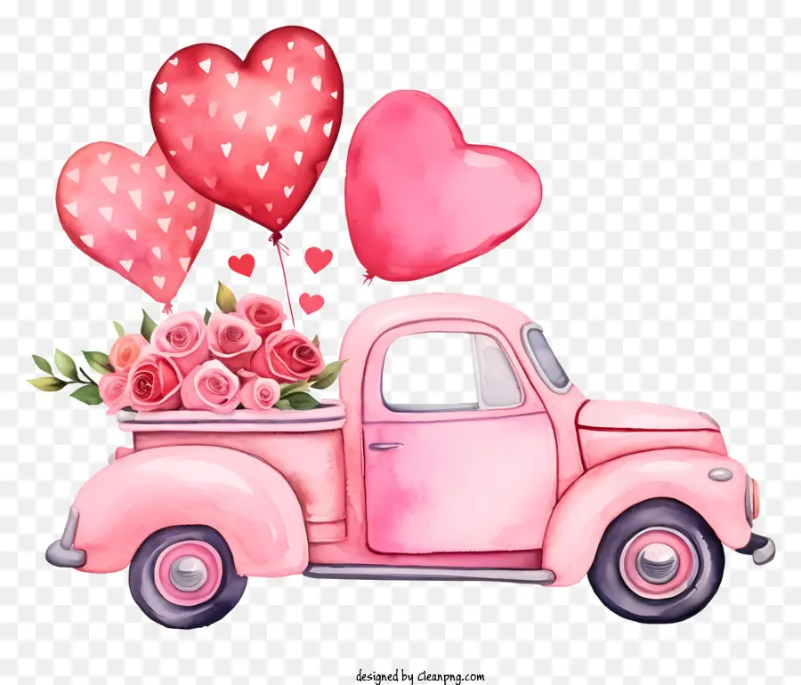 Veículo Valentim Em Aquarela，Caminhão Rosa PNG