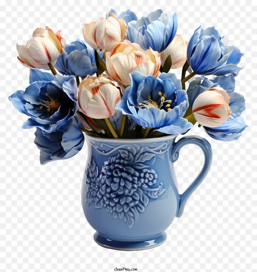 Flores De Café，Vaso Azul Com Flores PNG