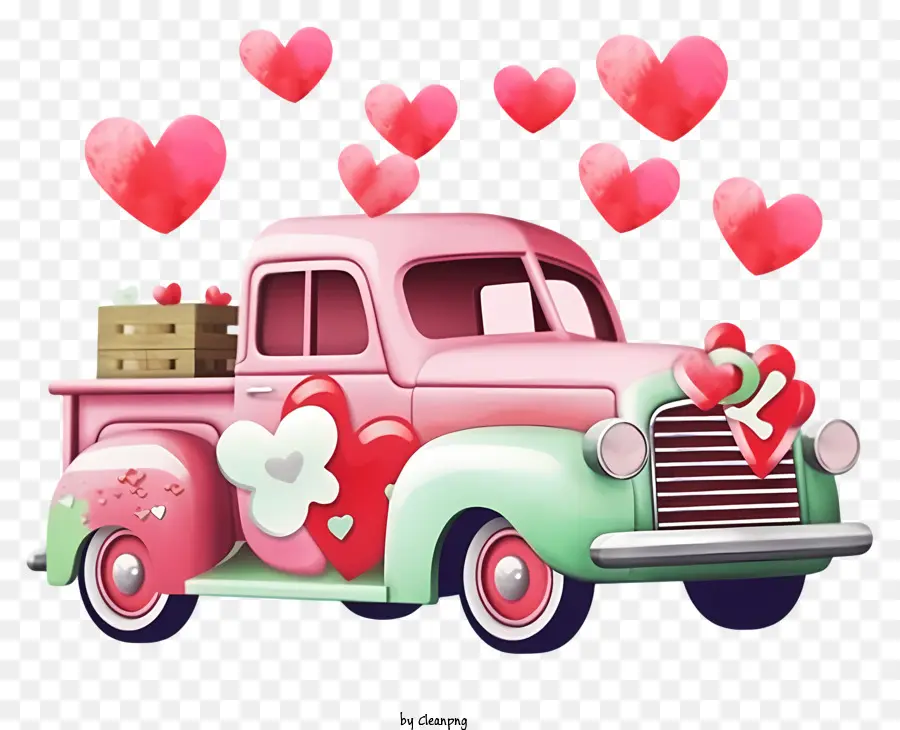 Veículo Dos Namorados De Desenho Animado，Caminhão Rosa PNG