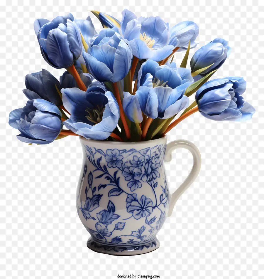 Flores Do Café，Vaso Branco E Azul PNG