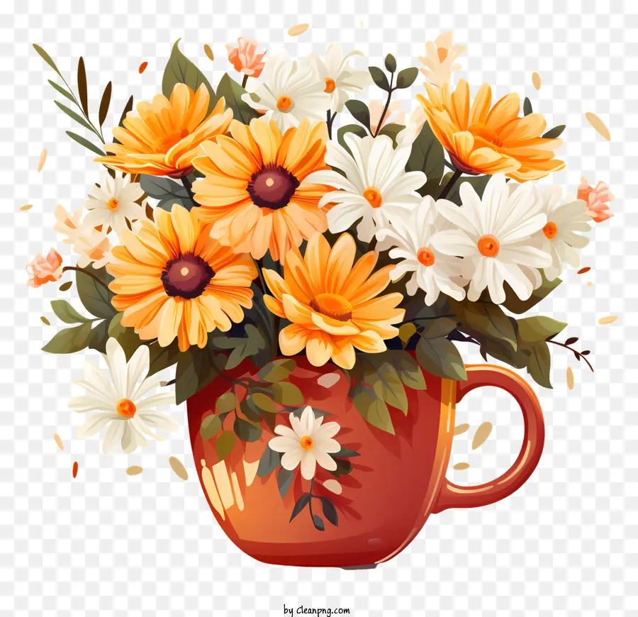 Flores Do Café，Caneca Vermelha PNG