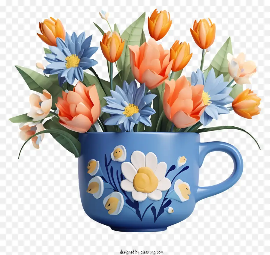 Flores Do Café，Copo De Cerâmica Azul PNG