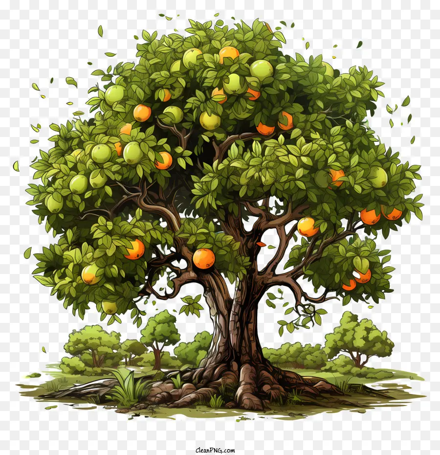árvore De Fruto，árvore Com Frutas Laranja Maduras PNG