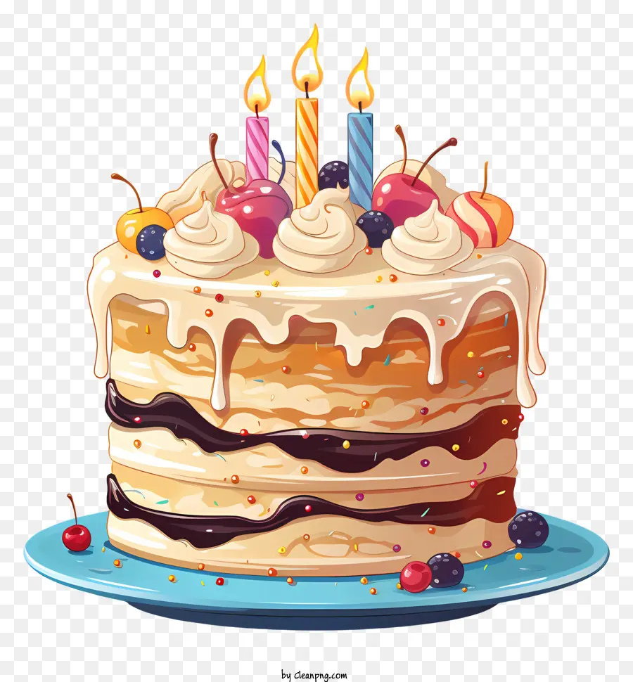 Bolo De Aniversário，Velas Coloridas PNG