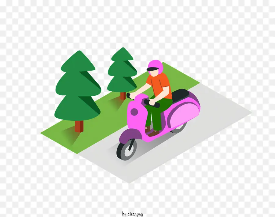 Motocicleta Rosa，Estrada Forrada De árvore PNG