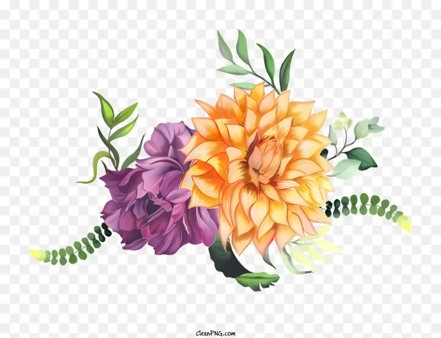 Pintura Em Aquarela，Flores De Dahlia Laranja PNG