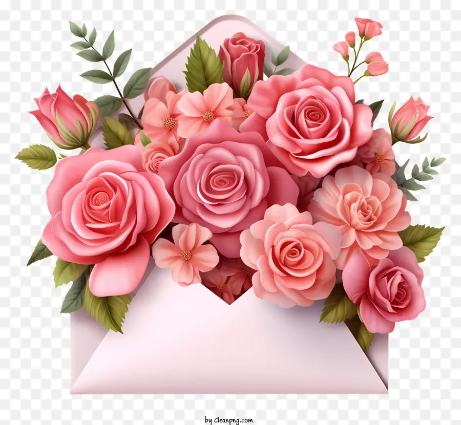 Coração De Envelope，Rosas Cor De Rosa PNG