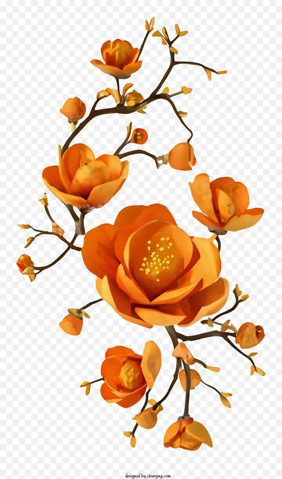 Desenho Animado，Flores Laranja PNG