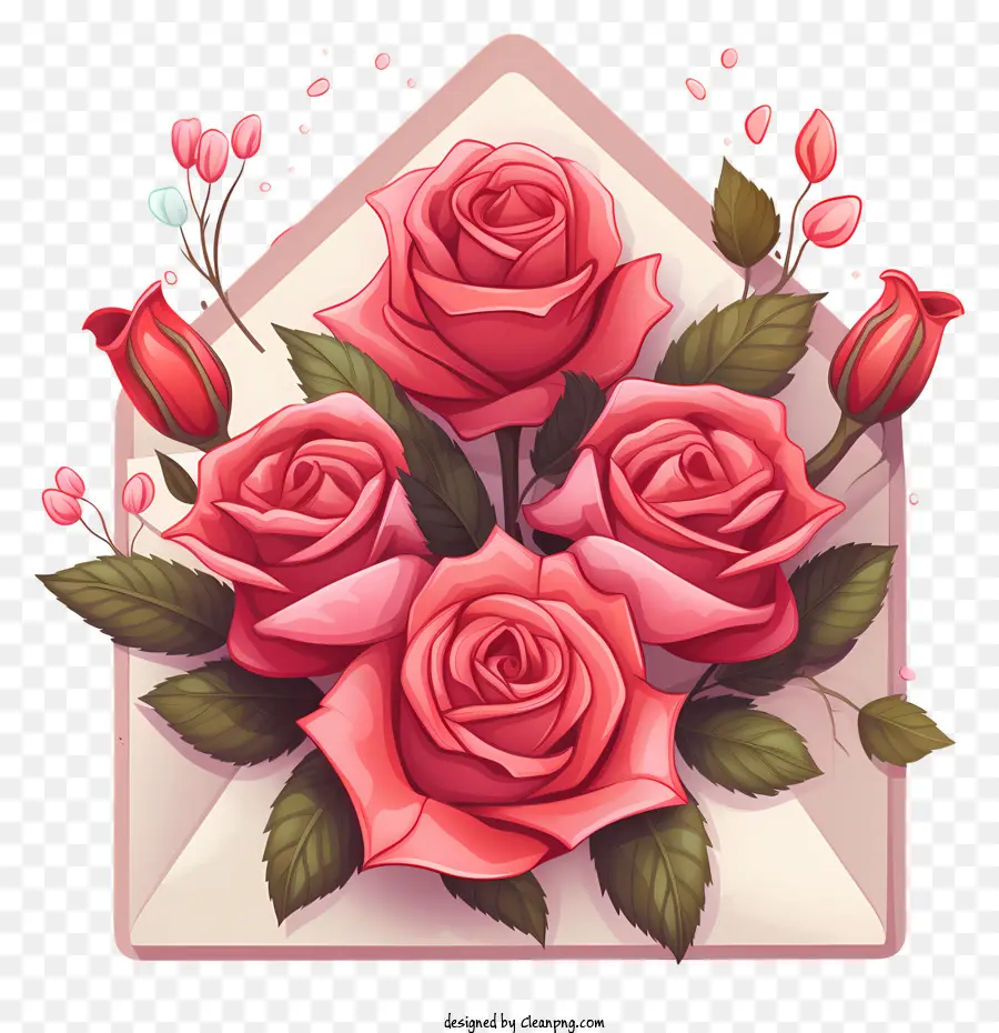 Coração De Envelope，Rosas Cor De Rosa PNG